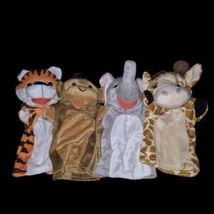 Melissa & Doug Zoo Friends Hand Puppets Set of 4 - Elephant, Giraffe, Tiger, and